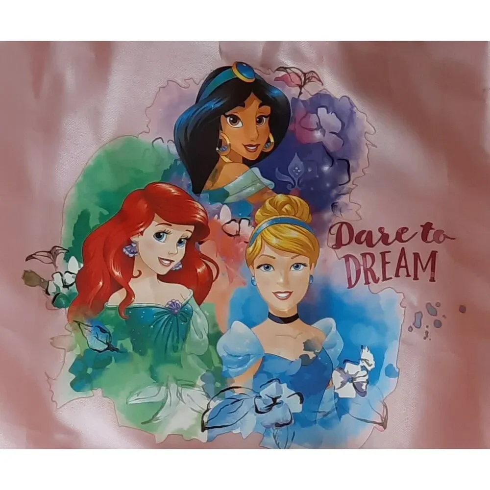 Disney Princess Pink Drawstring Backpack Ariel Cinderela Jasmine Mesh Pocket Bag